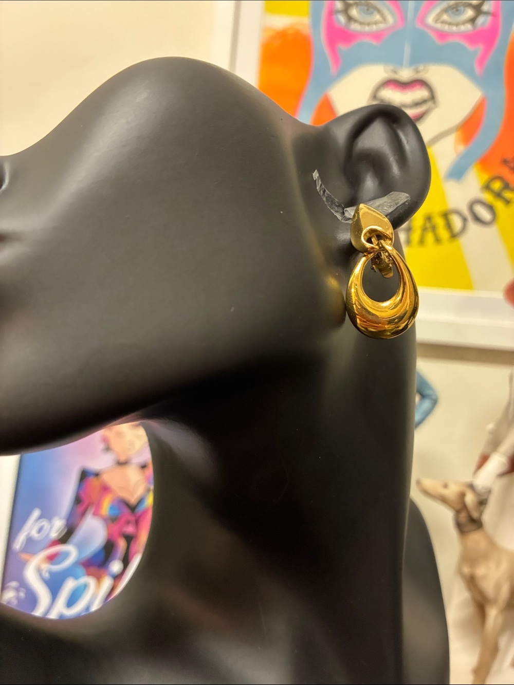 TRIFARI Mid Century Modern Gold Double Hoop Drop Clip-On Earrings